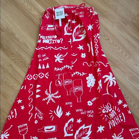NWT Paper Heart Red Maxi Dress Linen Blend Mexico Size XS Anthropologie - Picture 7 of 8